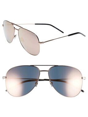 Saint Laurent Classic 11 033 59mm Aviator Sunglasses Champagne / Mirror - Italy